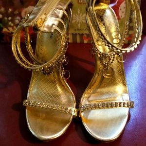 Bertinni 8.5 Gold Heels w/Bejeweled Ankle Straps